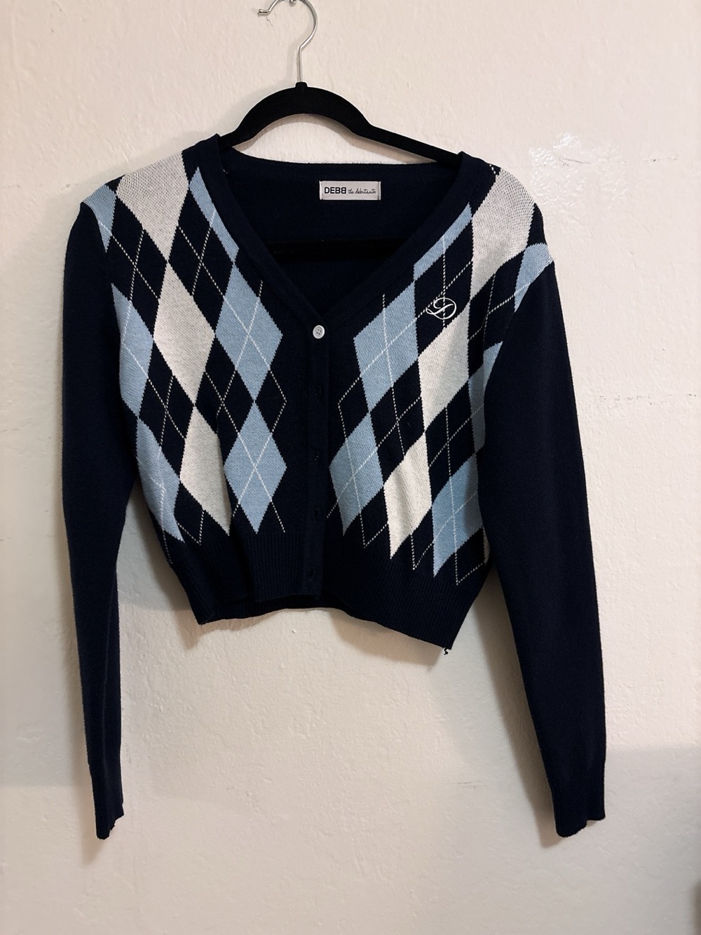 DEBB Korean Brand Argyle Cropped Cardigan